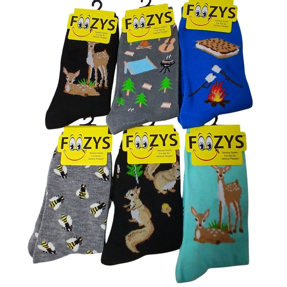Foozys 6 Pair Camping Sock Bundle Women Deer Squirrel Smores Bee Outdoors #D-22 - Picture 5 of 6